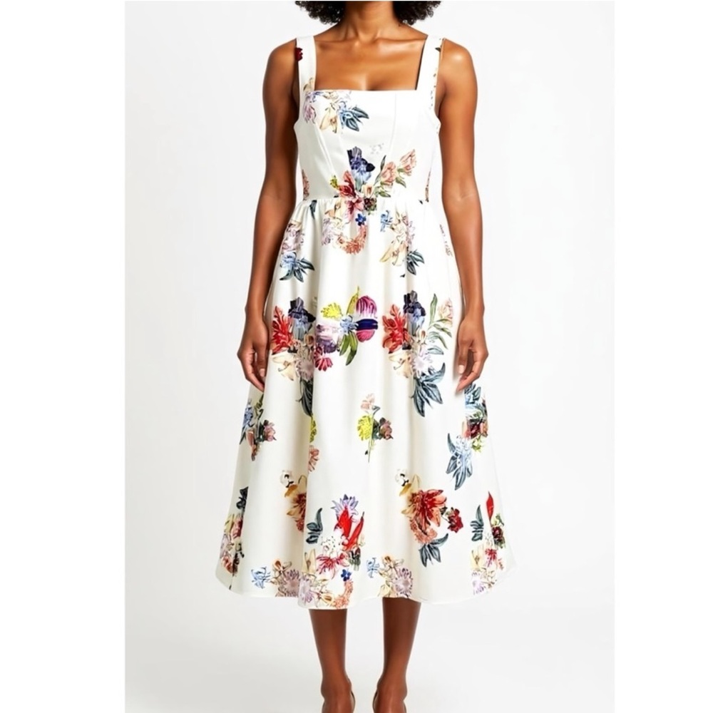 Sachin and Babi Floral White Midi Dress